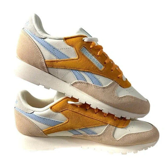 Reebok Classic Leather Sneakers Women’s Size 10.5 – Chalk / Vital Blue / Orange - Picture 4 of 9